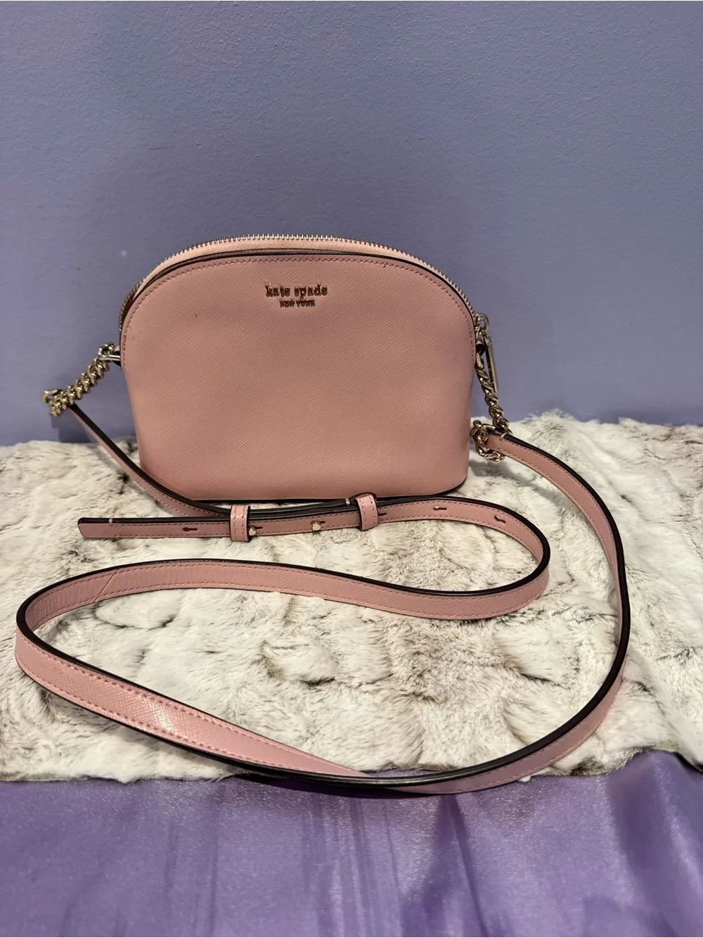 kate spade blush pink leather crossbody with gold chain